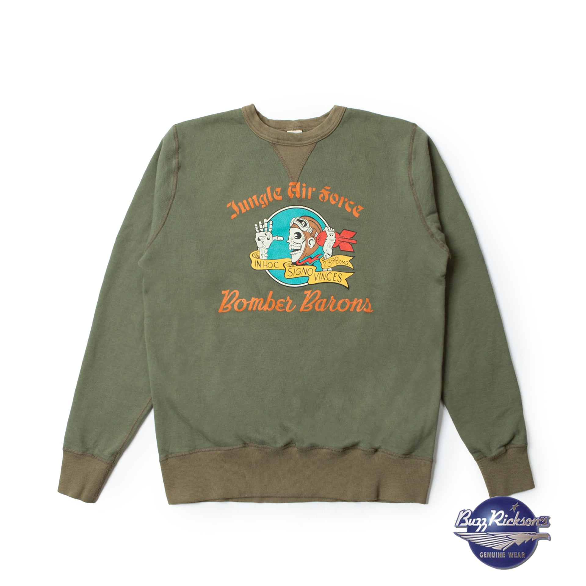 SET-IN CREW SWEAT  &quot;23rd BOMB. SQ. BOMBER BARONS” (Olive)
