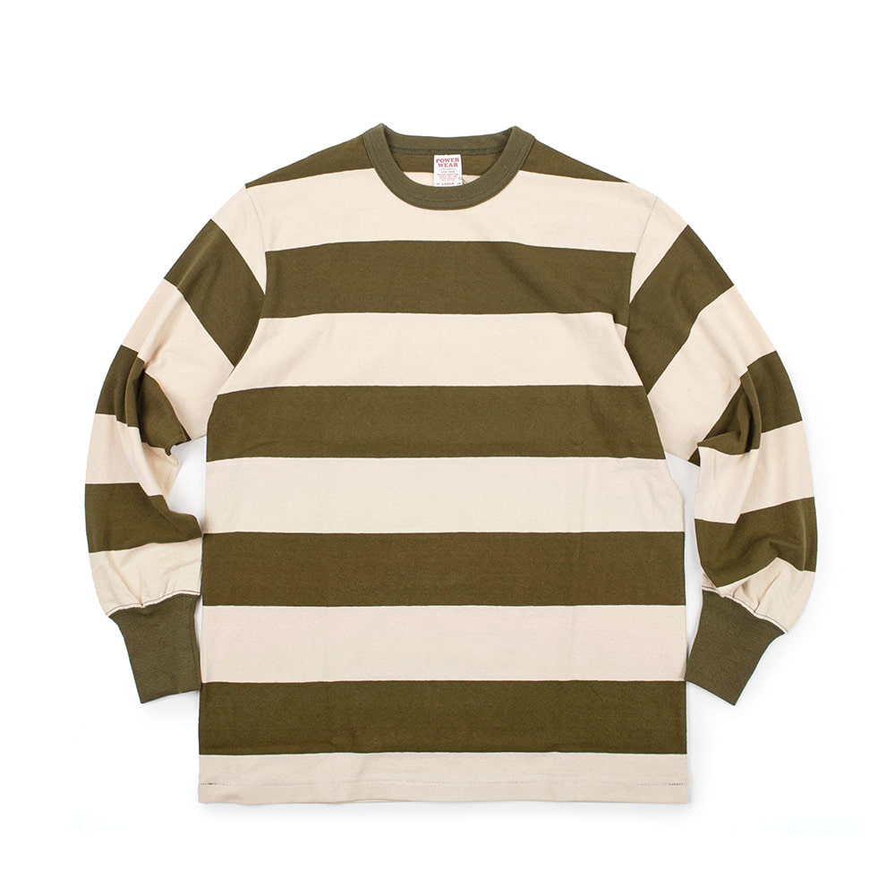 [Power Wear]Long Sleeve T-Shirt&quot;HORIZONTAL STRIPED&quot;(Olive × Straw Cream)
